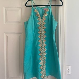Aqua and gold Lilly Pulitzer dress